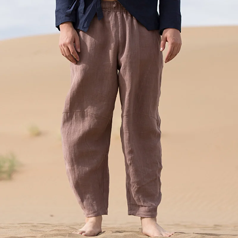 

Chinese Style Mens Harem Pants Joggers Vintage Elastic Waist Loose Cotton Casual Pants Hip-hop Solid Trousers Men Harajuku 2019