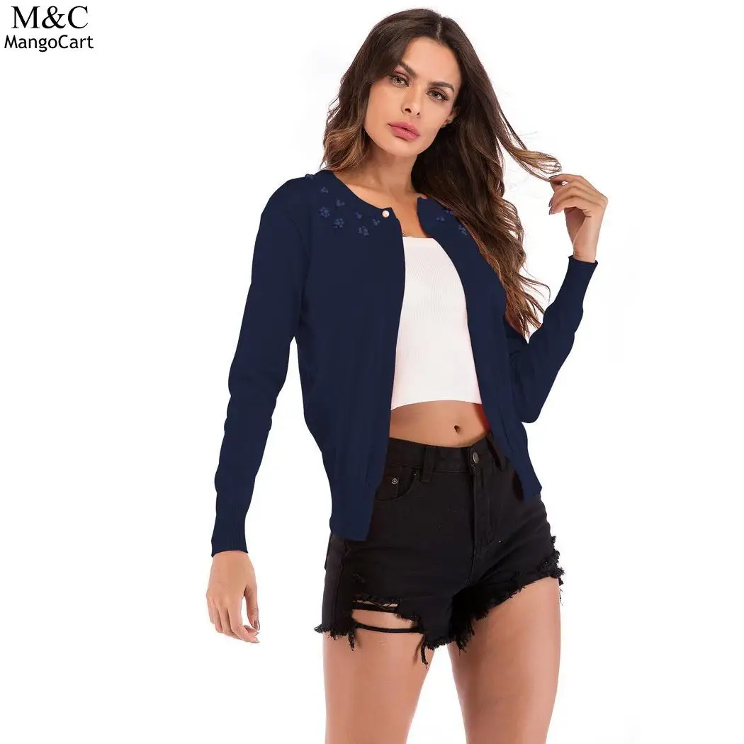 Pearl Casual Autumn Single Slim Cardigan Blue Light Spring Yellow Button O-Neck Wine Pink Red Sleeve Solid Women Long |