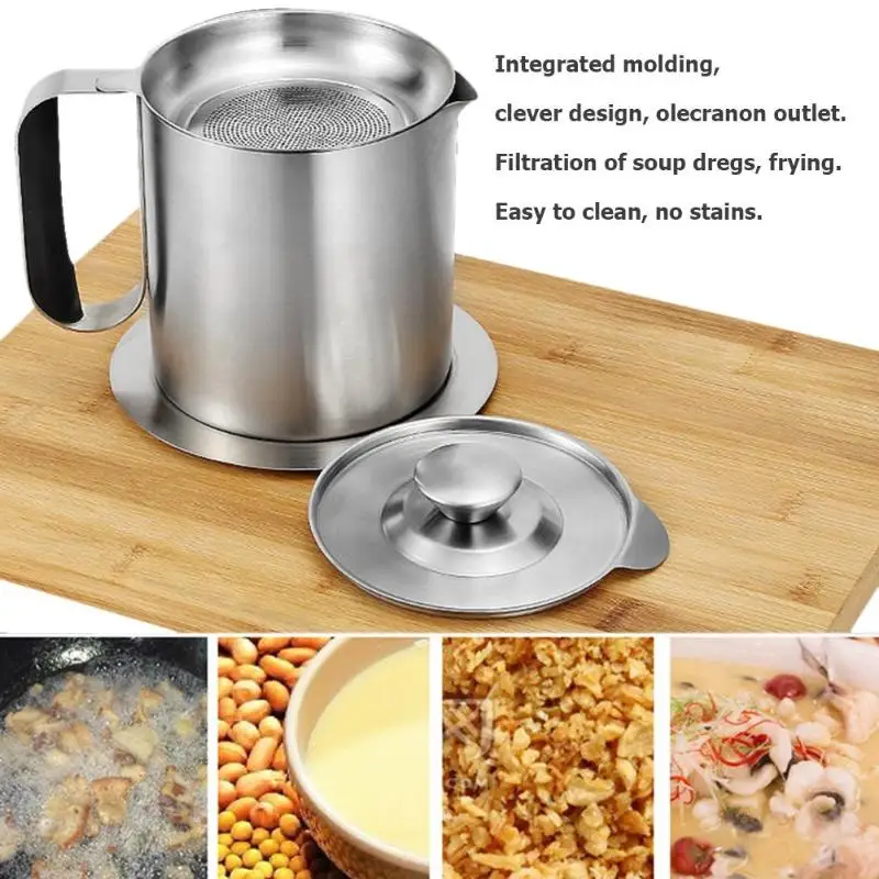

1.5L Stainless Steel Oil Pot Container Leak Proof The Fried Oil Filter Can Bottle Storage Bottle Oil Pot Kitchen Cooking Tools