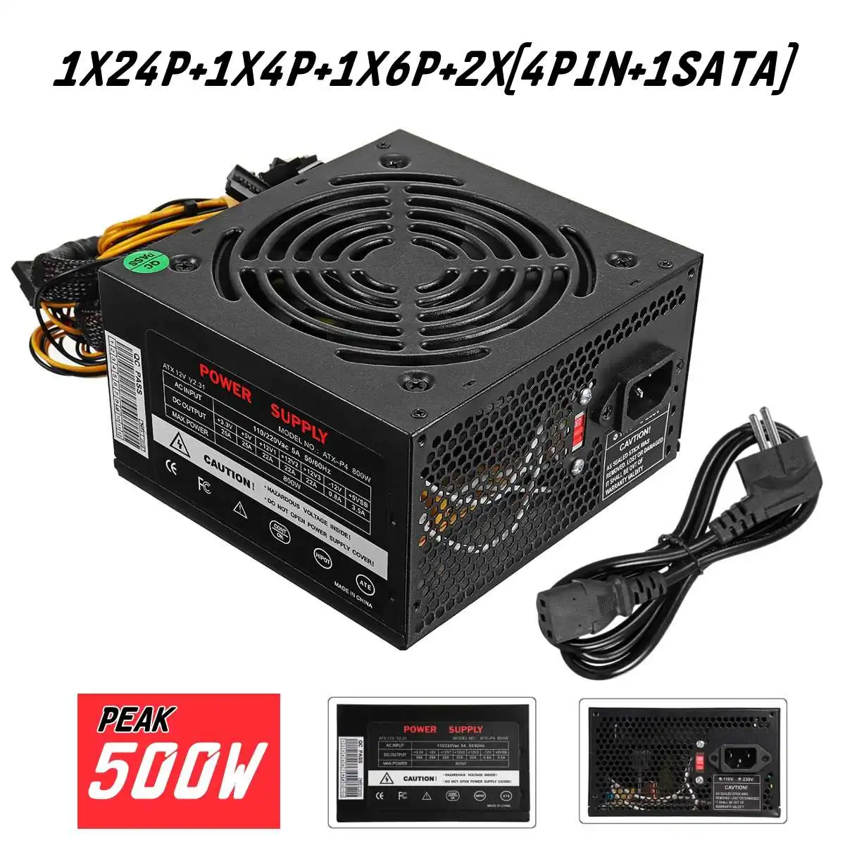 أسود/الفضة 500 W PSU PFC مروحة كاتمة للصوت ATX 24pin Sata الكمبيوتر الألعاب امدادات الطاقة ل إنتل AMD PC يمكن جهاز كمبيوتر شخصي