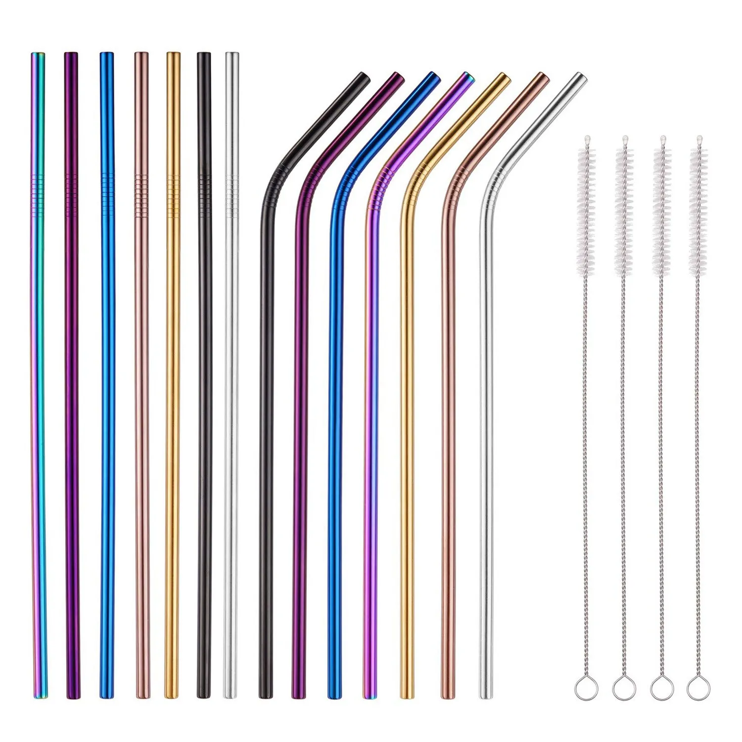 

Stainless Steel Straws 10.5 Inch Rainbow Drinking Reusable Straws For 30/20Oz Tumbler Eco-Friendly Straw(7 Straight +7 Bent+4