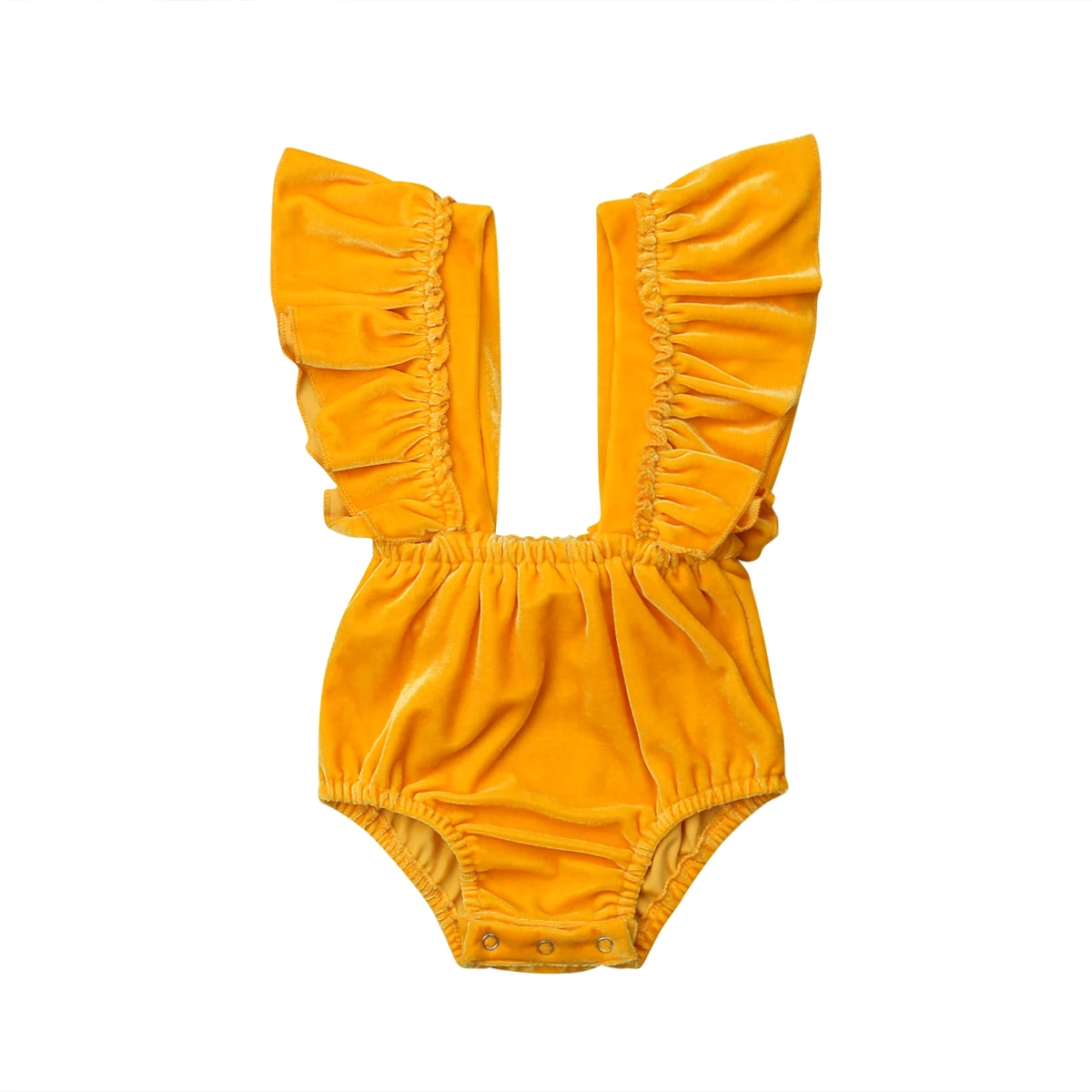 

2019 Newest Style Toddler Baby Girls Short Sleeve Ruffles Velvet Bowknot Solid Bodysuit Outfits 0-24M