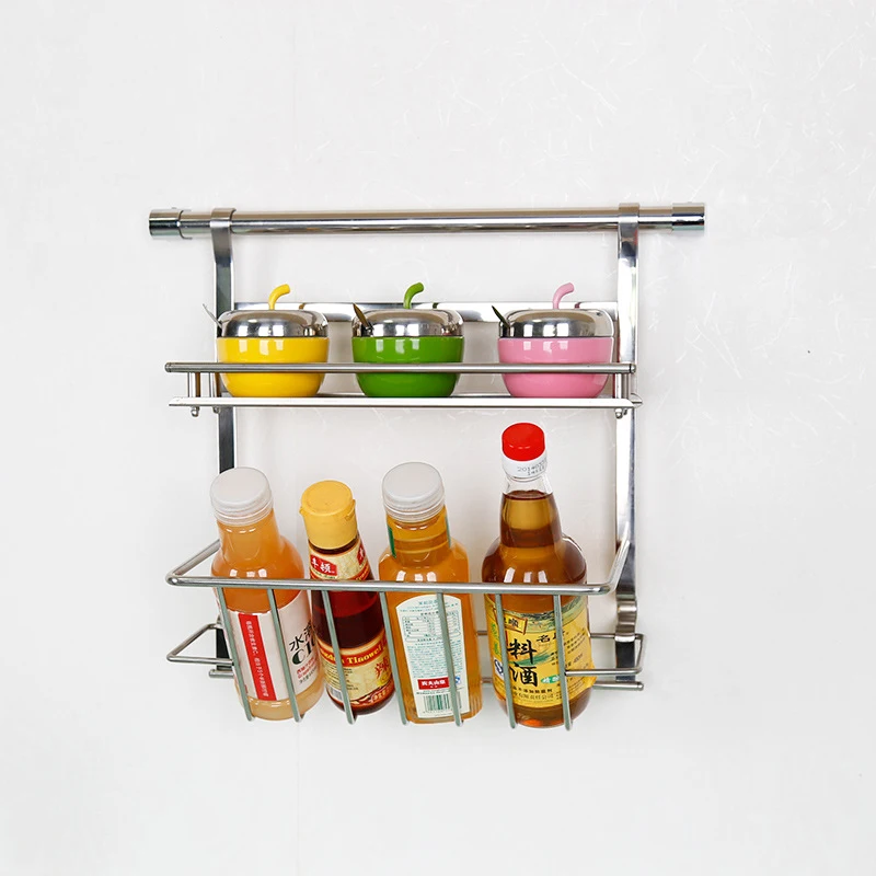 

Double Stainless Steel Kitchen Racks Spice Shelf Wall-mounted Seasoning Lecythus Storage Rack Holder Kitchen Organizer