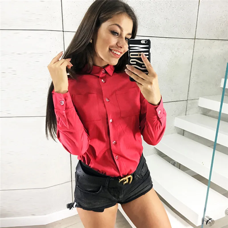

DAYIFUN Womens Tops and Blouses Female Casual 8 Color Long Sleeve Button Loose European and American Shirts