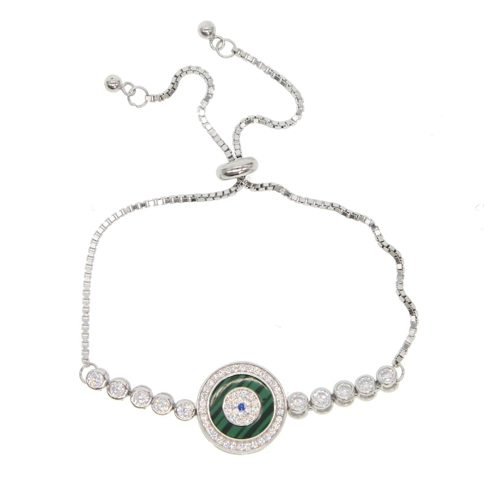 2020 Fashion Women Mens Tennis Bracelet With Green Cz Paved Evil Eye Shape Charm Adjust Box Chain Wedding Nice Jewelry | Украшения и