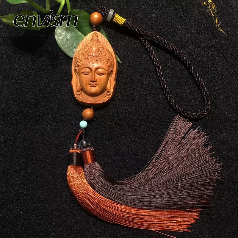

ENVISM Wooden Carving Boutique Decor Buddha Arts and Crafts Statue Home Decoration Lucky Gifts Talisman Car Hanging Pendant