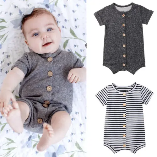 

Baby Boys Girls Summer Short Sleeve Cotton Button Romper Jumpsuit Playsuit Cotton Shorts Clothes