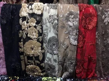 

New Nigerian Embroidered Sequined Mesh Lace Fabric Bride Wedding Fabrics In Green Sequins India African Net Tulle Swiss Voile