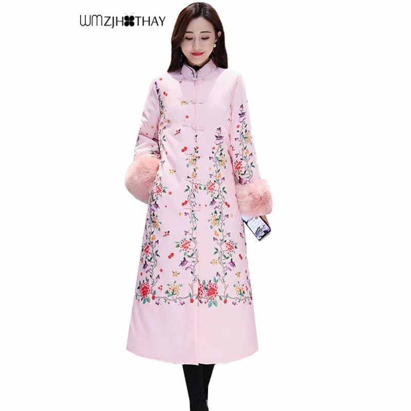 

Elegant Patchwork Embroidery Coat 2019 Winter Women Long Sleeve Thicken Warm Parker Fashion Joker Cotton-padded Jacket Outerwear