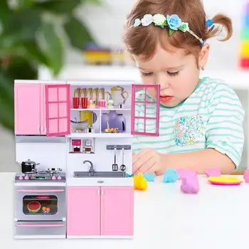

Deluxe Mini Kids Kitchen Pretend Play Cooking Set Baby Puzzle Dolls Simulation Cookware Cupboard Cabinet Educational Toys