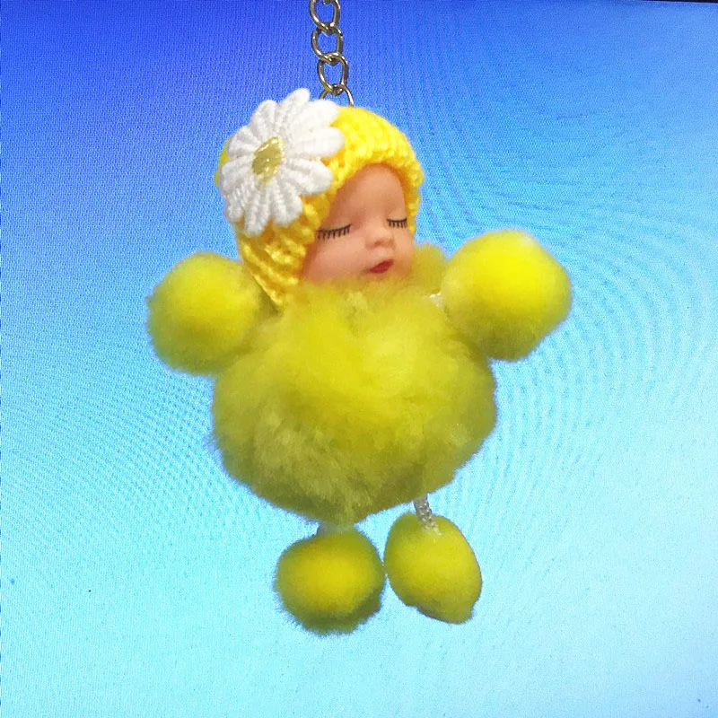 Adorable Sleeping Baby Bowtie Fluffy Pompom Fur Plush Doll Keychain Key Ring Toy Adorable Sleeping Baby Bowtie Fluffy Pompom Fur Plush Doll Keychain Key Ring Toy