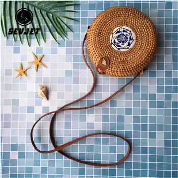 

Round Straw Beach Bags Vintage Handmade Woven Shoulder Bag Raffia Circle Rattan Bags Bohemian Women Crossbody Bags Bolsas CJ493