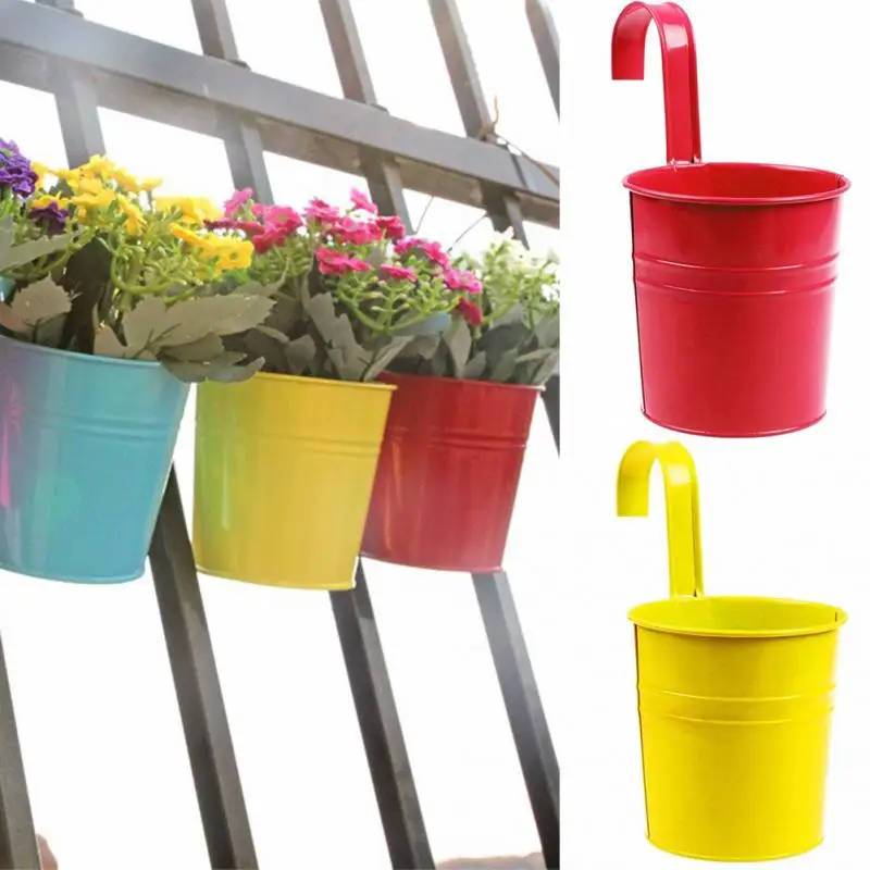 

3 Colors Hanging Flower Pot Hook Wall Pots Pail Iron Flower Holder Balcony Garden Planter Home Decor Plant Pots