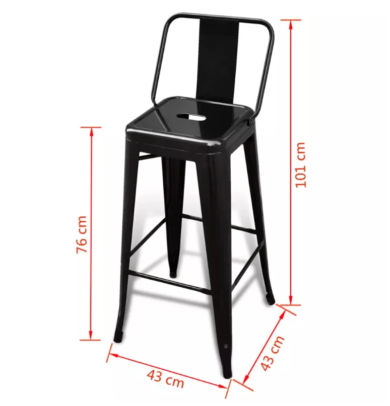 VidaXL Bar Stools 2 Pcs Square Black Metal Chair Bar Furniture Decor Modern Commercial Bar Chairs High Quality Bar Stool Set