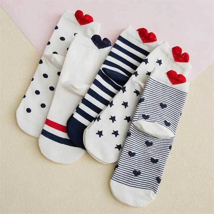 5 пар, новые носки для малышей на Для женщин хлопковые носки розовый милый кот носки до лодыжки короткие носки Повседневное звериного уха красного цвета с принтом в виде сердца для детей носки Прямая поставка