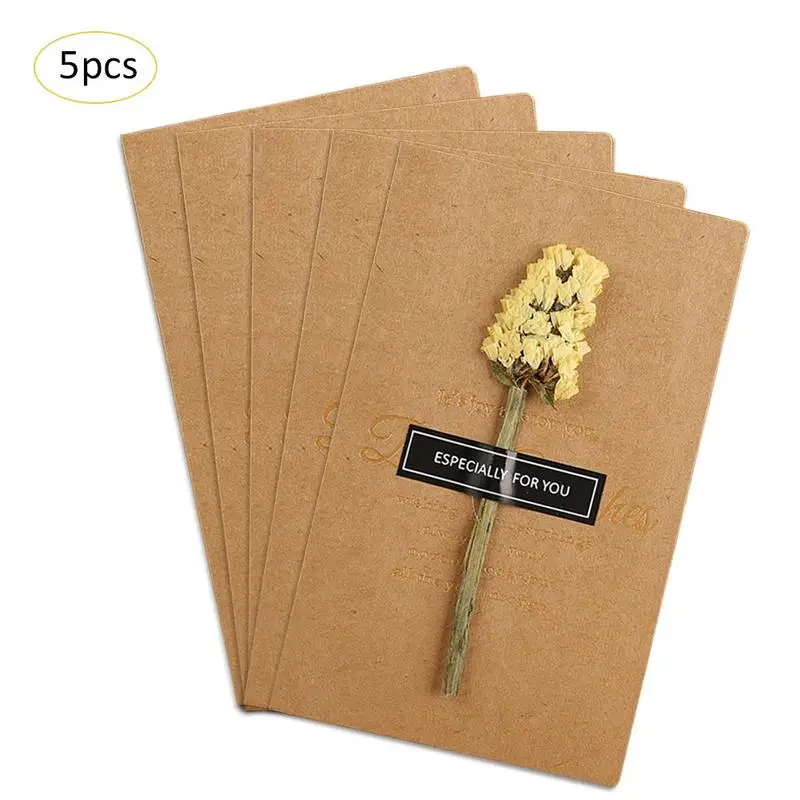 

5PCs Fashion Dried Flower Birthday Greeting Cards Small And Beautiful Hot Stamping Handmade Message Cards Invitation Card