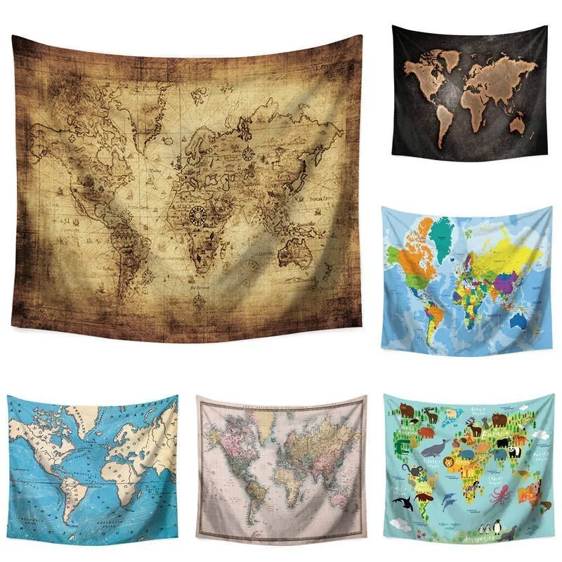 

110*130cm World Map Explorer Wall Cloth Tapestry Polyester Hanging Wall Carpet Decorative Tablecloth Blanket Home Decor 60012