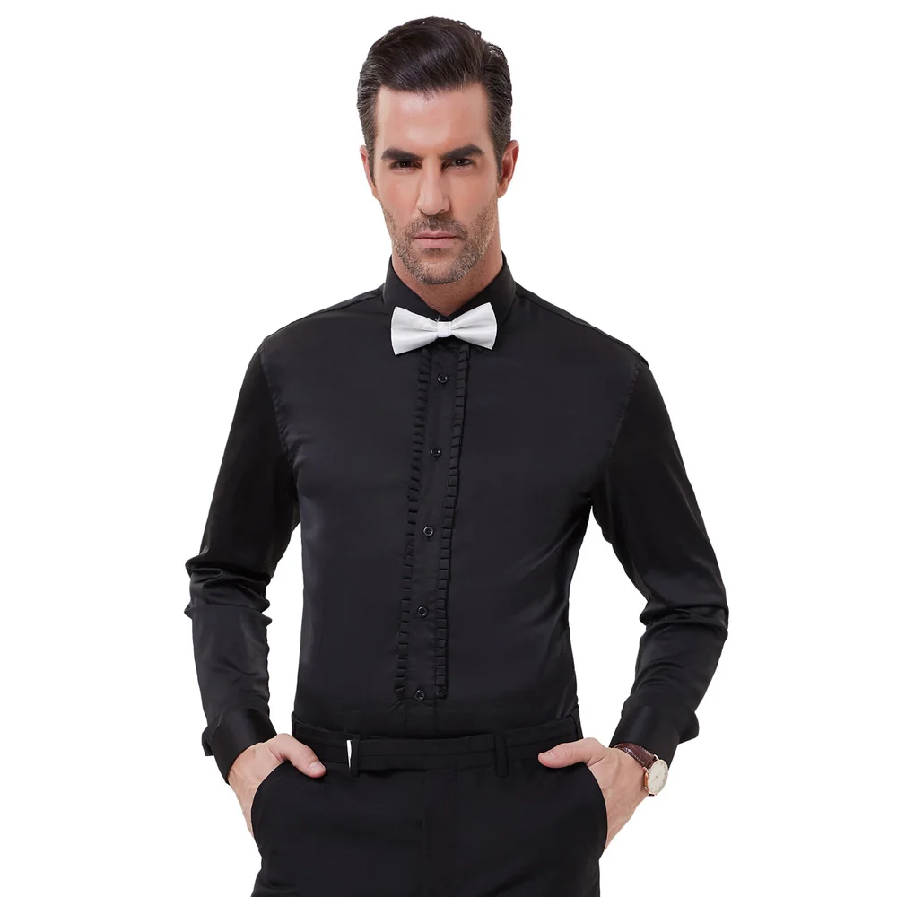 Винтажная Мужская рубашка camisas для вечеринки однотонная стильная и приталенная с