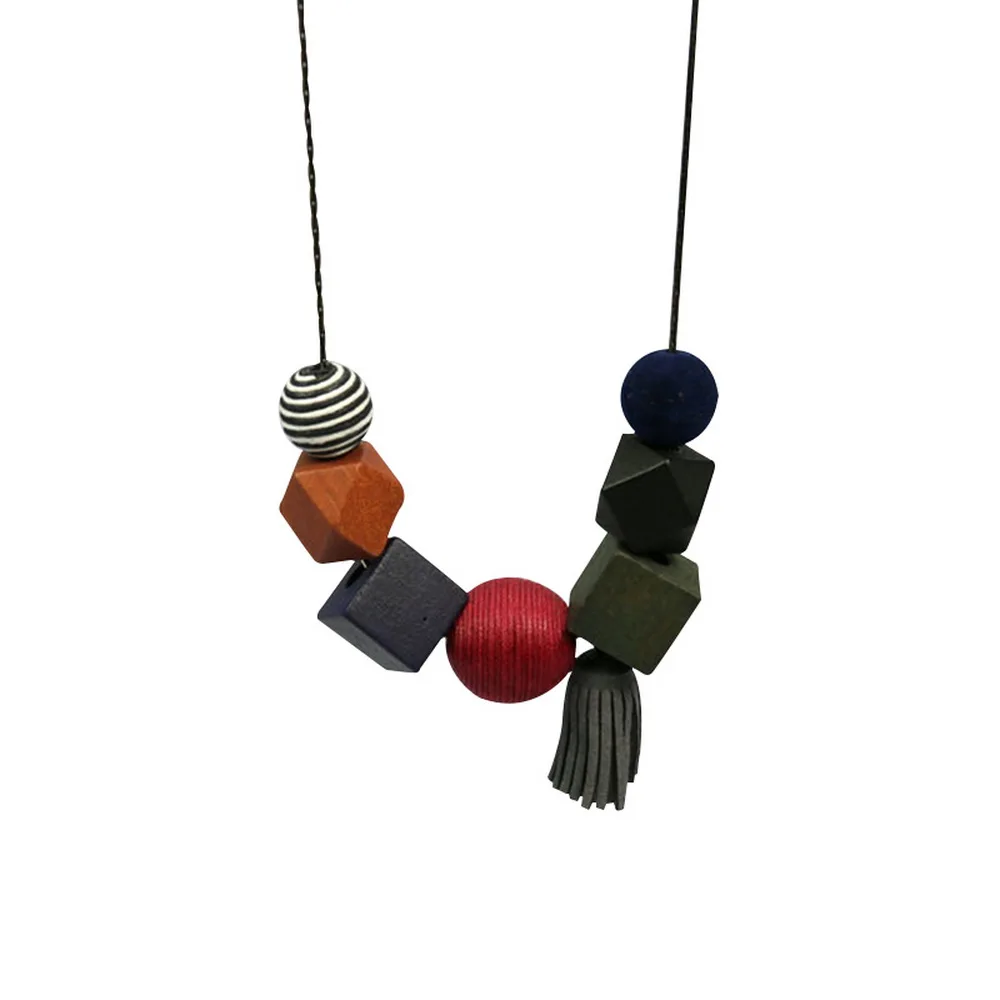 

Women Tassel Pendant Necklaces Wood Geometric Beads Cute Long Snake Gold Chain Stylish Fashion Jewelry Clothes Accessories 2019