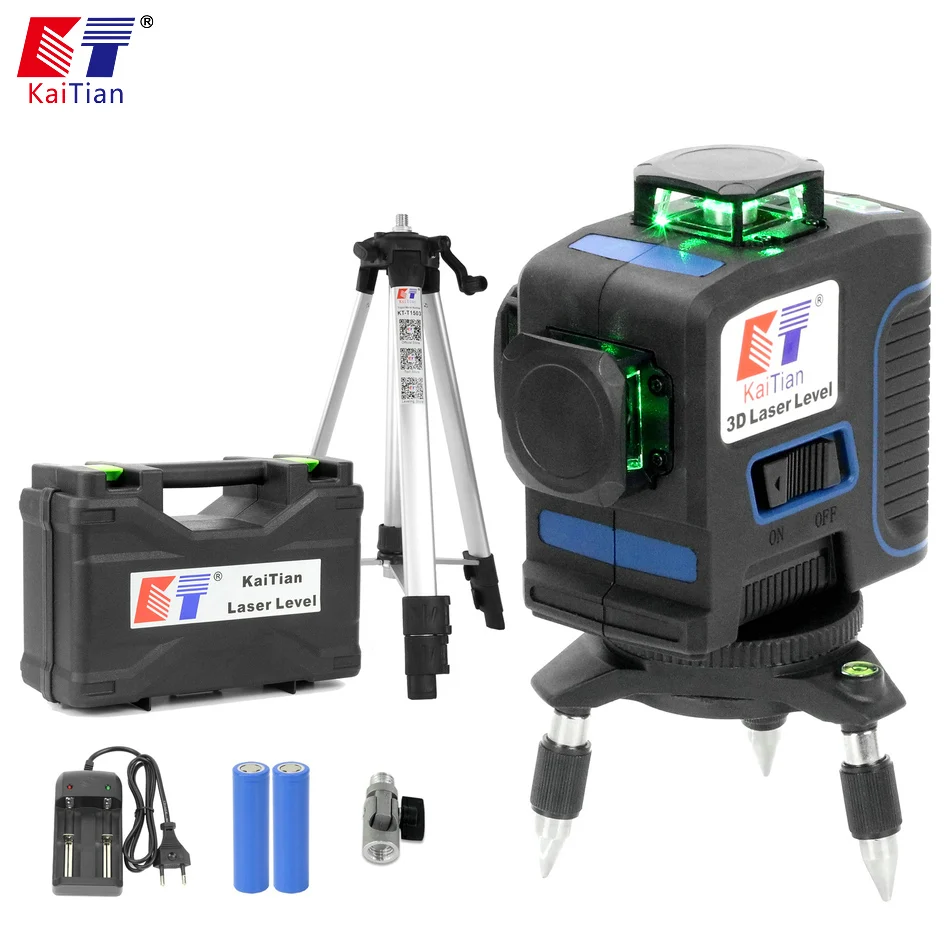 

Kaitian 3D Laser Level 12 Lines Tripod Self-Leveling Green 3D Vertical Horizontal 360 Rotary Powerful 532nm Nivel Lasers Bracket
