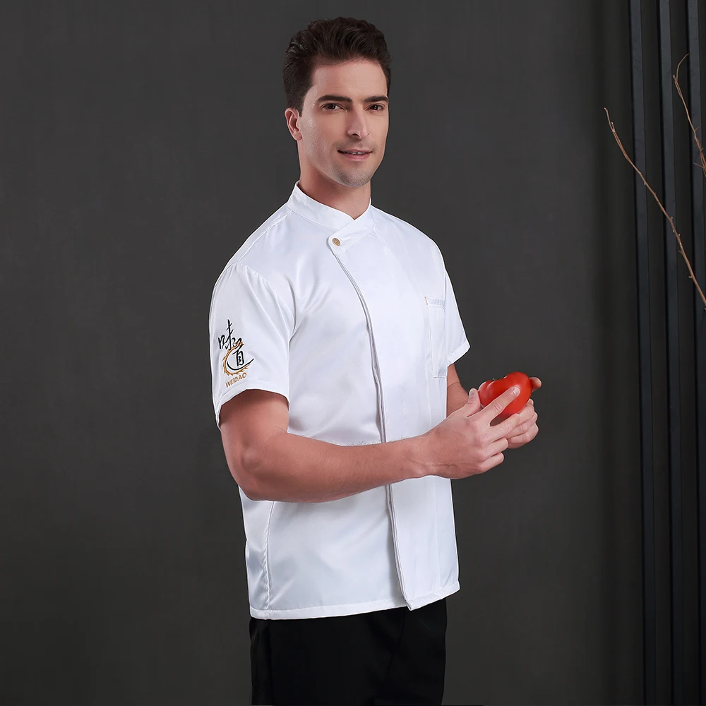Мужская кухонная куртка шеф-повара с короткими рукавами и вышивкой, летняя дышащая хлебобулочная поварская одежда, униформа повара