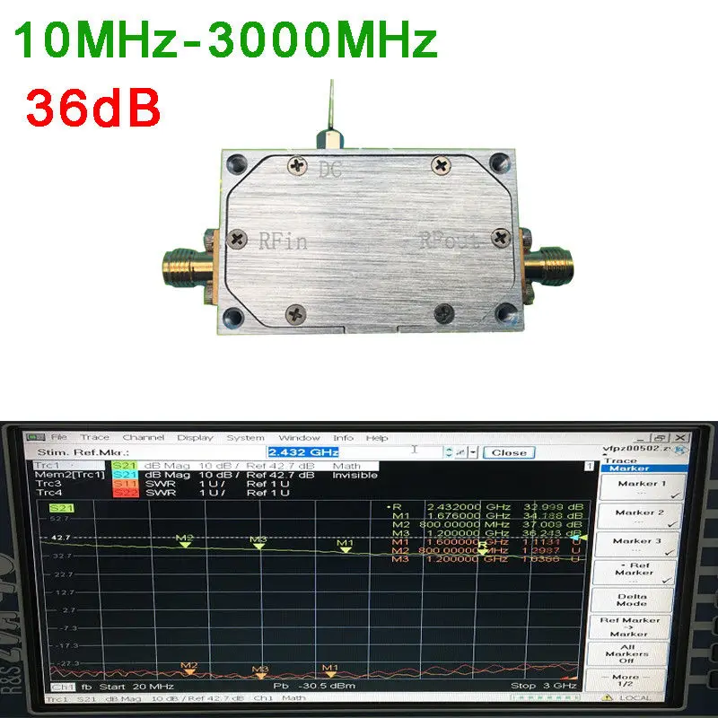 

10MHz- 3000MHz 36dB Gain NF: 1.5 RF broadband low noise amplifier HF FM VHF UHF