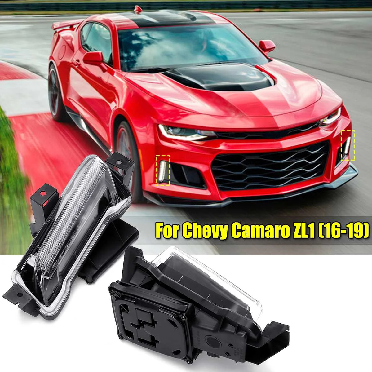 

1 Pair For Chevy Camaro ZL1 2016 2017 2018 DRL Fog Lights LED Clear Lens White Daytime Running Light