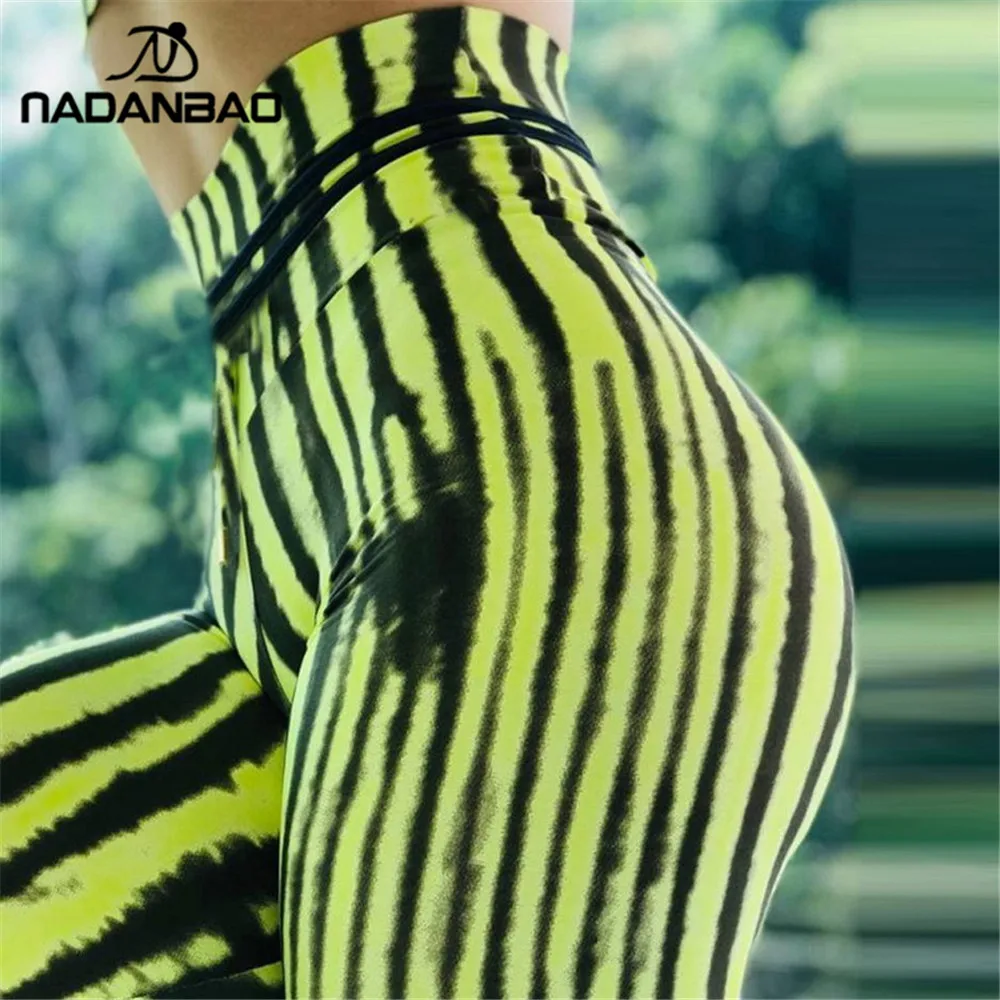 

NADANBAO Sexy High waist Sporting Women Leggings Green Watermelon line stripe Fitness legging 3D Print Workout for woman