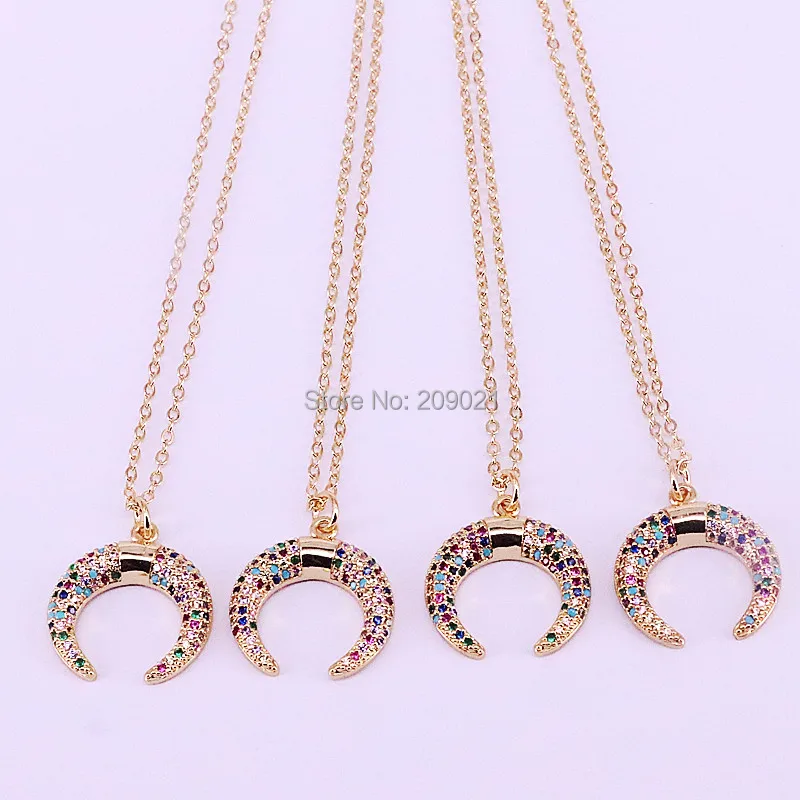 

10Pcs Gold Color Micro Pave Rainbow Multicolor CZ Crescent Moon Shape Pendant,Cubic Zirconia Necklace/Charm
