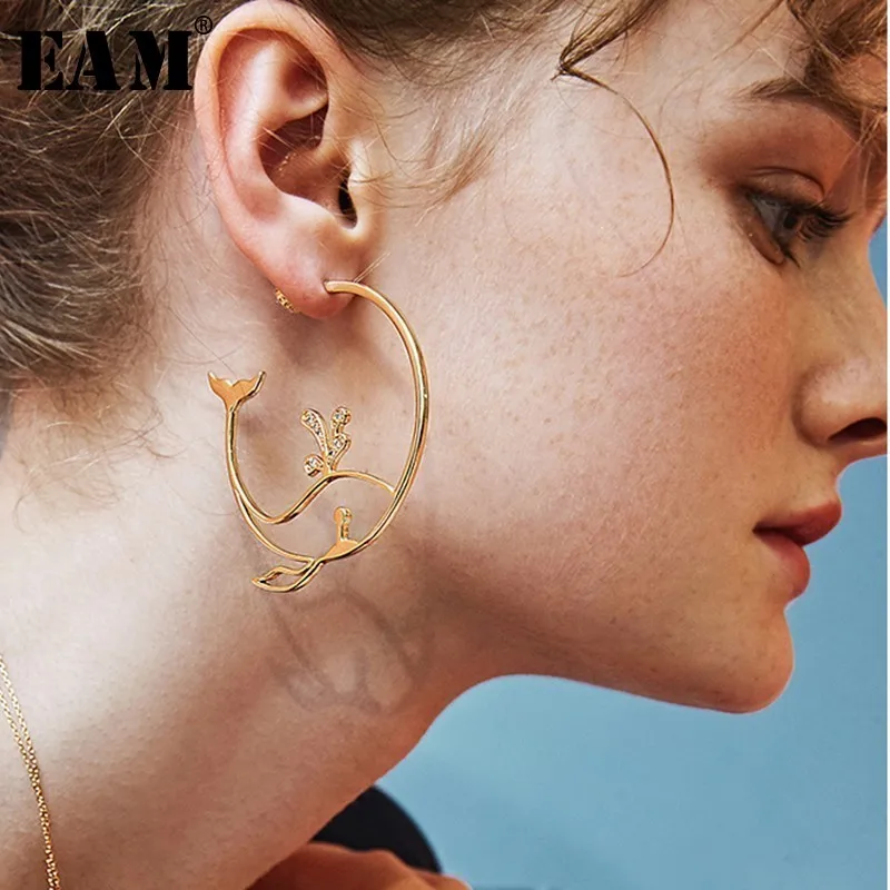 

WKOUD EAM Jewelry / 2019 New Fashion Rhinestone Inlaid Exaggerated Dolphin Styling Earrings Women's Accessories S#R77908