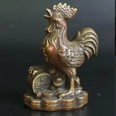 

Chinese Bronze 12 Zodiac Animal Rooster Cock Yuanbao Money Wealth Statue