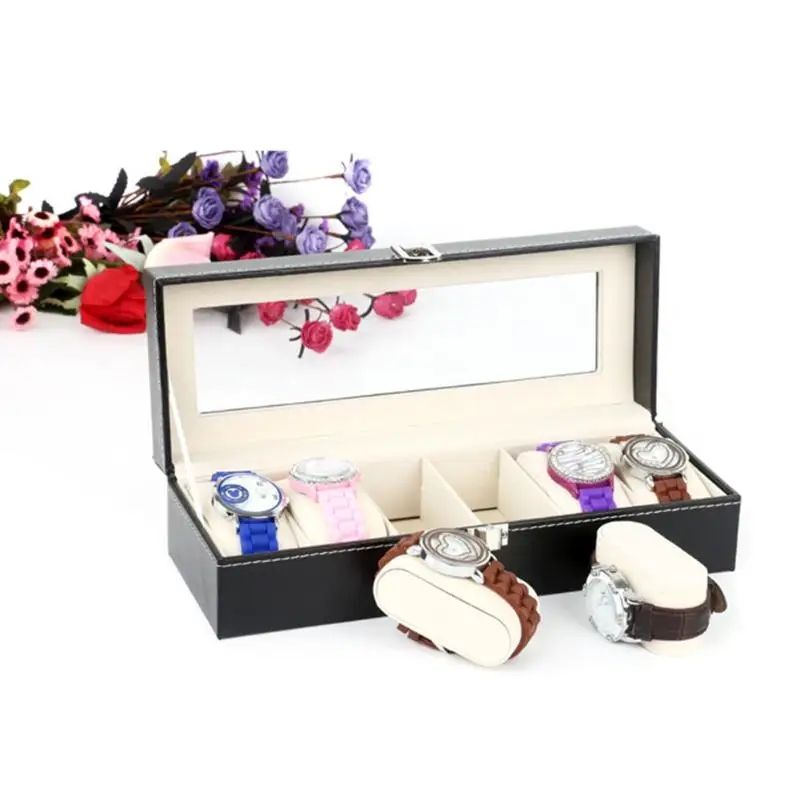 

2019 High Quality 6 Slots Watch Box Jewelry Display Storage Holder Organizer Watch Case Jewelry Dispay Watch Box