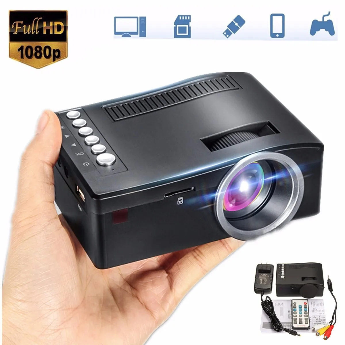 Mini Cinema Home Theater System 1080P HD Multimedia Projector TV AV USB TF HDMI PC LED Digital Home Projector Home