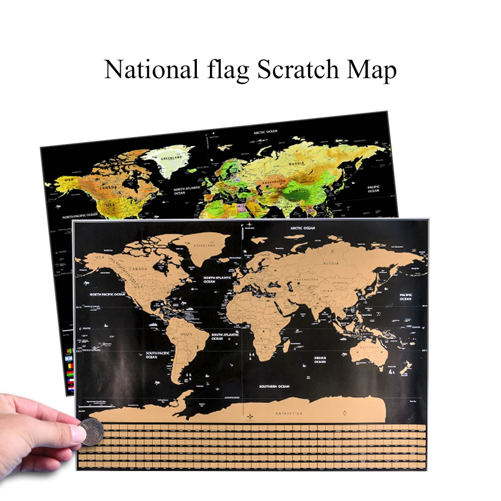 

Scratch Off World Travel Map Poster Copper Foil World Map Wall Map Personalized Journal Log Small Size without Cylinder Packing