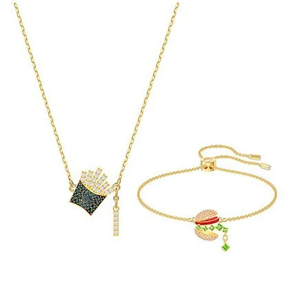 

French Fry Silver Necklace Chain 1:1 Swa Friendship For Women Hamburger Fine Golden Colour Jewelry Best