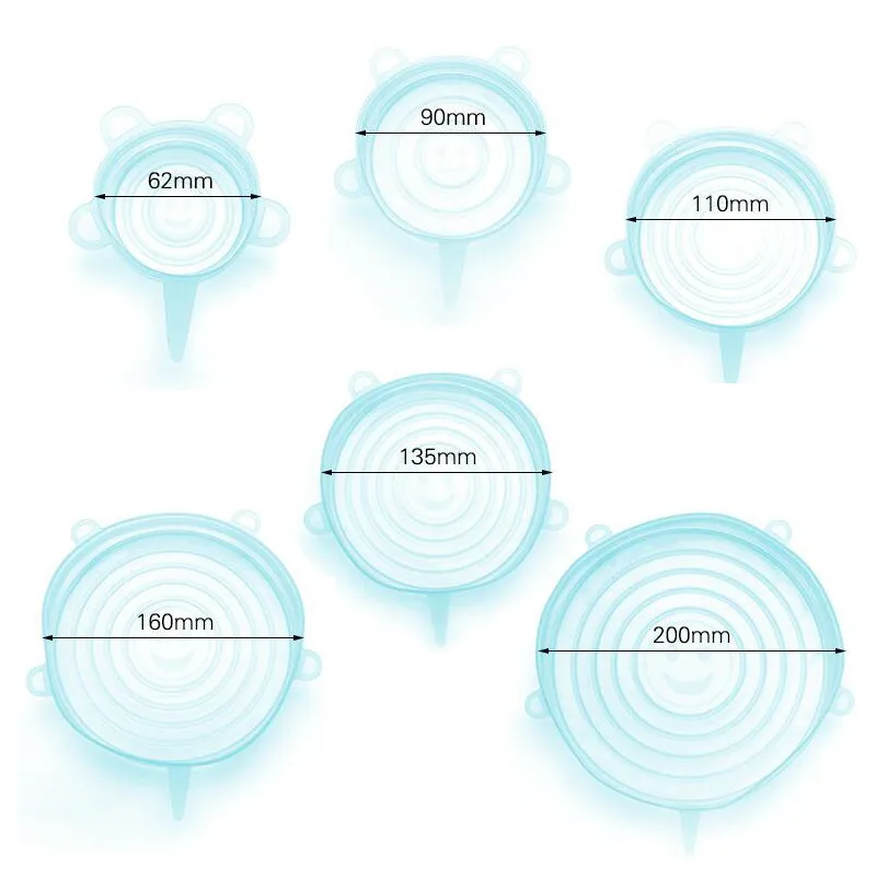 6 шт./компл. Resuable Универсальный силиконовые крышки стрейч Антигравитационные Чехлы Пособия по кулинарии Пот Пан Силиконовая крышка-непроливайка Пробка Главная Обёрточная бумага чаша крышка