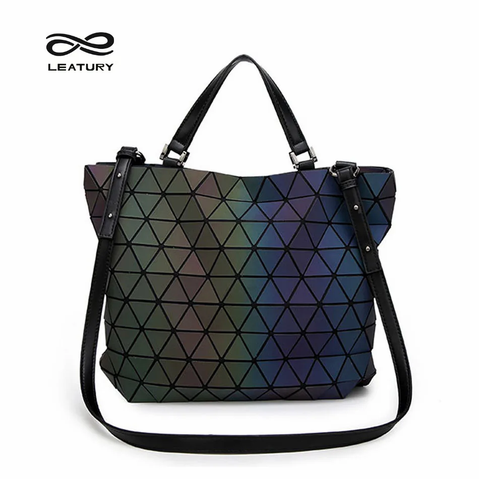 

2019 Cheaper luminous Women Bags Geometry Laser Folding Women Handbags Casual Ladies Shoulder Messenger Bag Female Purses 2019