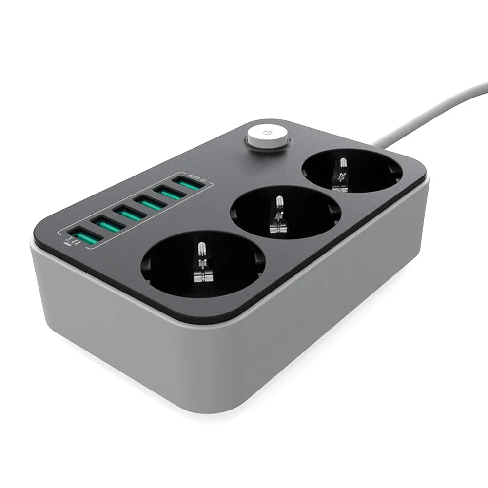 

2500W 10A Extension Cord Universal Charger Charging Socket EU Plug Power Strips Surge Protection Household 6 USB Ports #