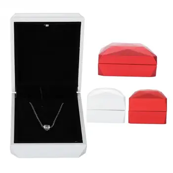 

High Quality Jewelry Wedding Ring Necklace Display Organizer Case Box With LED Light for Proposal Engagement Wedding