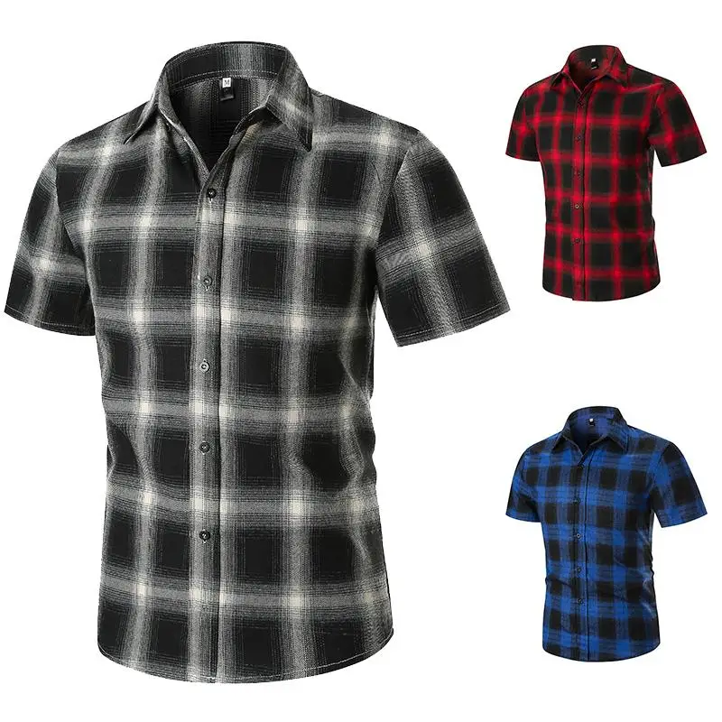 Льняные рубашки Мужская блузка одежда Camisa masculina летняя мужская рубашка в клетку