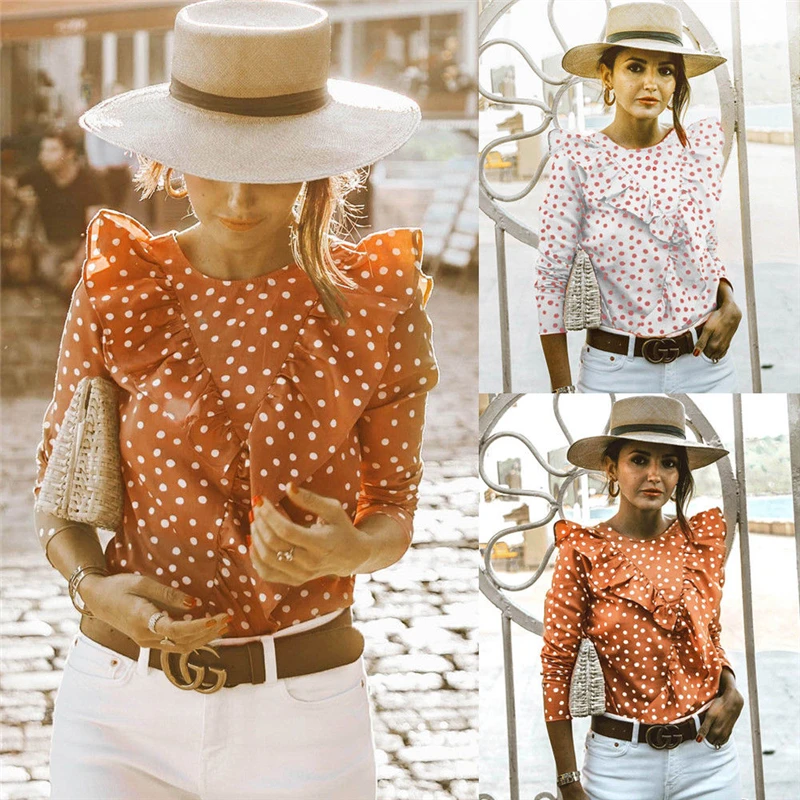 

Fashion Hot Women Summer Loose Long Sleeve Casual T-Shirt Tops Ruffles Solid