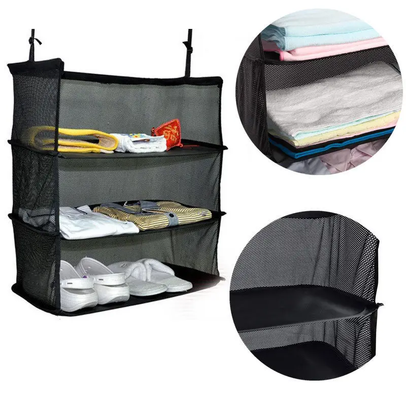 

3Tier Closet Clothes Storage Bag Hanging Organizers Shelves Travel Shelf Collapsible Hanging Space saving