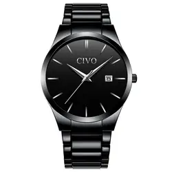 CIVO Элитный бренд бизнес мужские водонепроницаемые часы кварцевые часы для мужчин календари Черный Нержавеющая сталь наручные