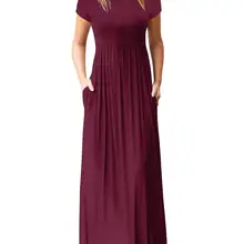 Макси длинные платья ZANZEA женское повседневное свободное одноцветное платье с круглым вырезом летние вечерние платья с коротким рукавом с высокой талией Vestido размера плюс