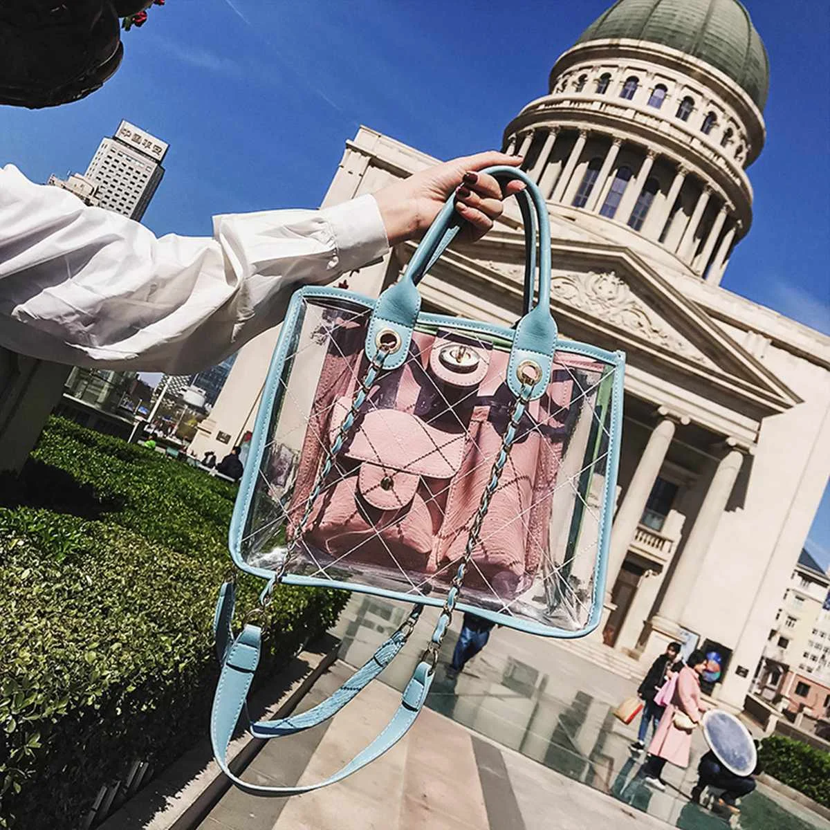 

AEQUEEN 2019 Female Transparent Bag Clear PVC Plastic Beach Travel Shoulder Bags Luxury Women Handbags And Purses Feminina Bolsa