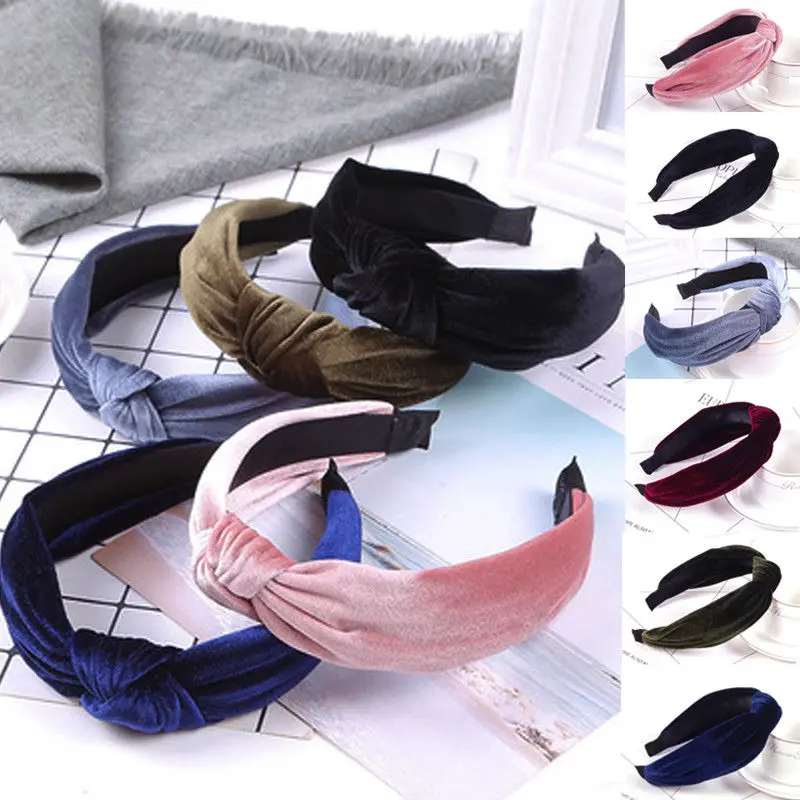 

Women Vinatge Fabric Headband Padded Velvet Twist Hairband Bow Knot Cross Headwrap Multicolor Hair Decor Gifts