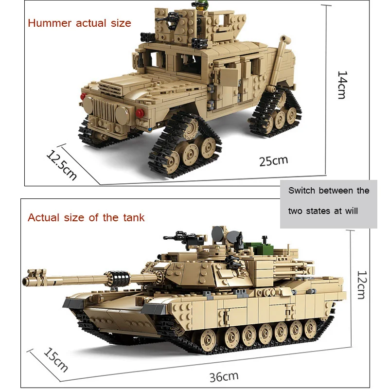 

KAZI 10000 Century Military M1 A2 Tank Cannon Deformation Car DIY Compatible LEGOING Tank Building Blocks Bricks children toys