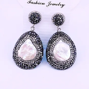 

4Pair Fashion Rhinestone pave drop shape Freshwater Pearls Dangle Earrings For Women
