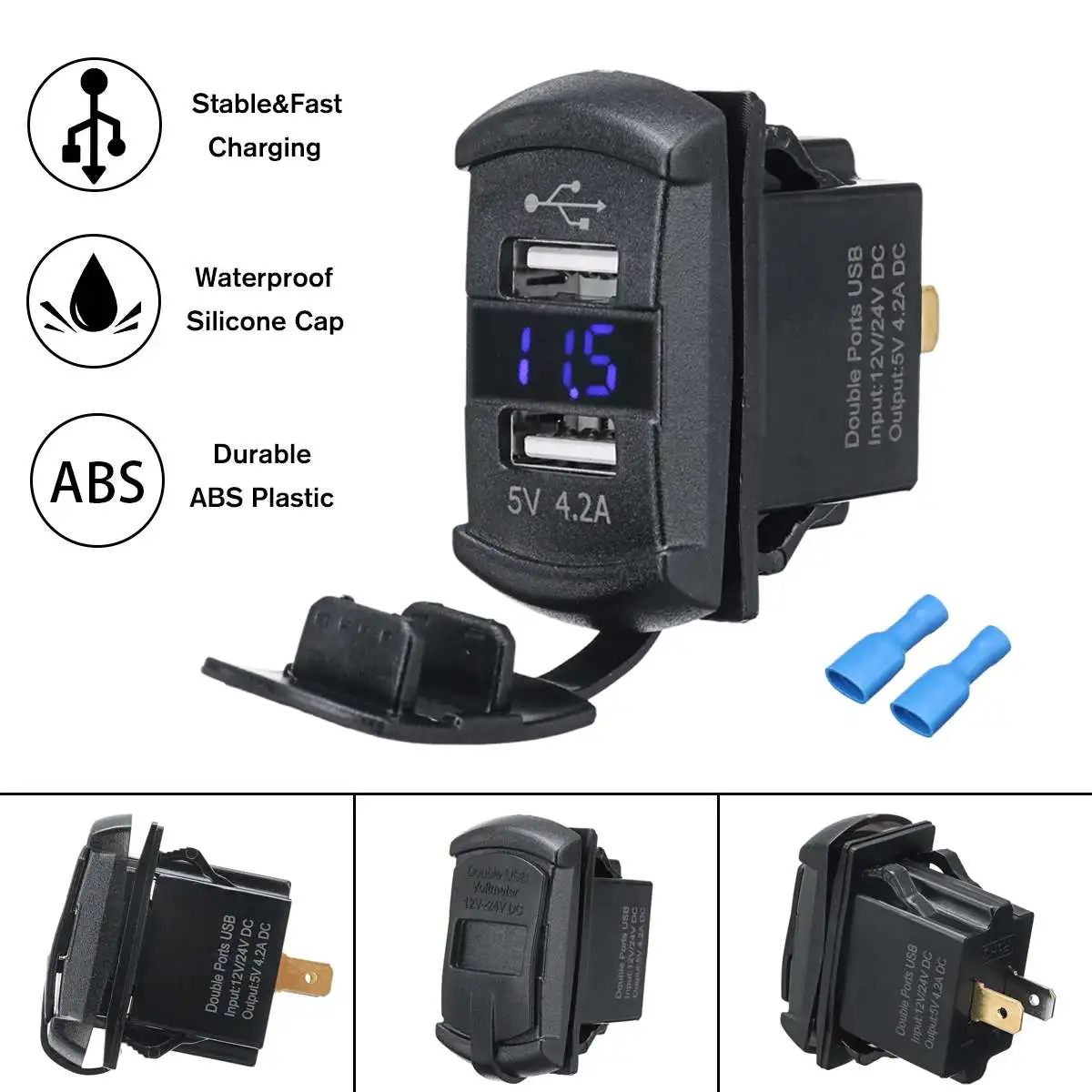 

12V Blue LED USB Charger Backlit Rocker Switch for Polaris RZR Ranger 900 1000 RZR900 Digital Voltmeter Blue LED Light