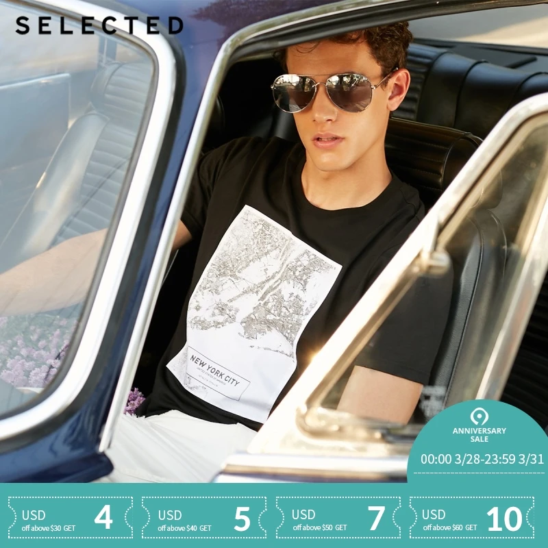 

SELECTED men's new cotton printed letters business casual short-sleeved T-shirt S|4182T4636